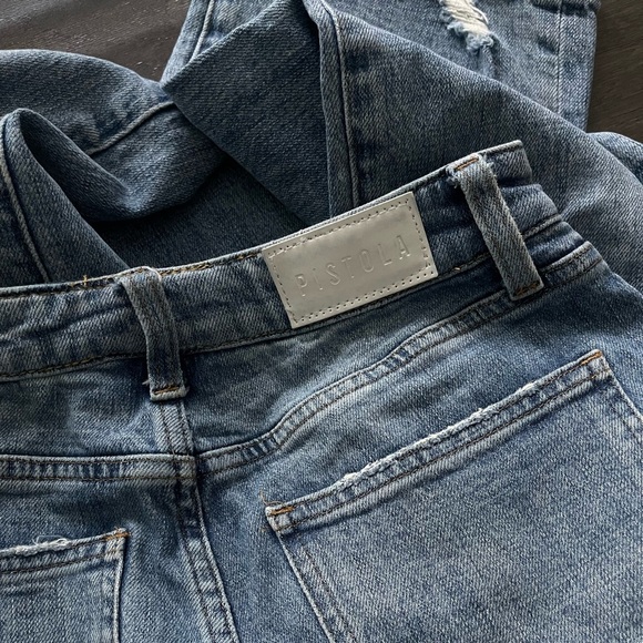 Pistola High Rise Blue Distressed Straight Leg Jeans with Classic Medium Wash 28 - Picture 7 of 9